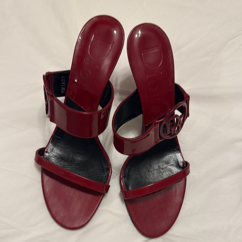 Dior Burgundy Patent Leather Slide Sandals